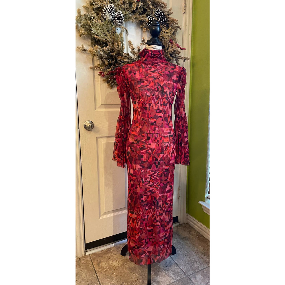 Misa Los Angeles's Elektra Dress in Crimson/Geo, Xs